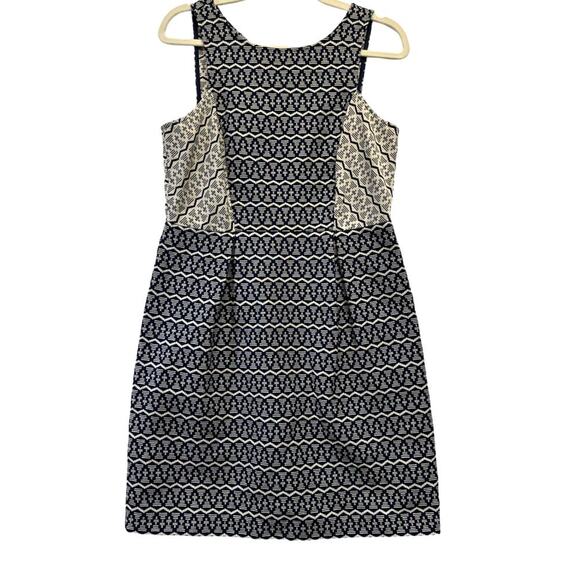 Loft 100% Cotton Herring Bone Color Block Black Cream Dress Size 2 - Picture 1 of 9